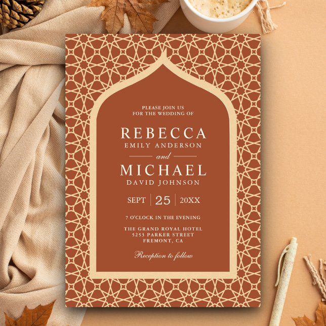 Invitation Mariage rustique boho en treillis d'argile terraco (Créateur téléchargé)