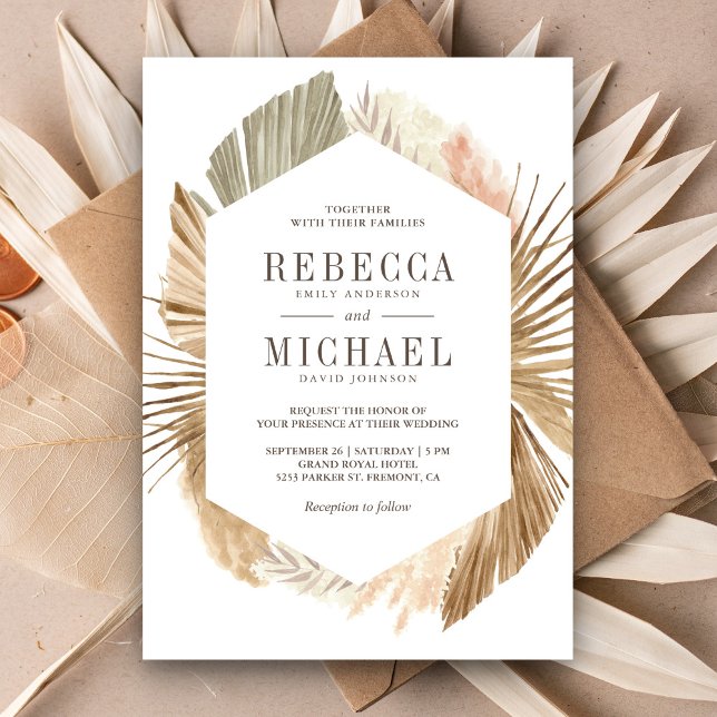 Invitation Mariage Rustique Boho Herbe de Pampas Feuilles de  (Créateur téléchargé)