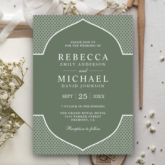 Invitation Mariage Rustique Boho Vert Sauge Ethnique Indien A (Créateur téléchargé)