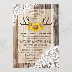 Invitation Mariage rustique Boho Wood Sunflower Antlers