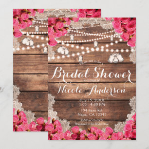 Invitation Mariage Rustique Bois Dentelle Roses Rose Clair Sa