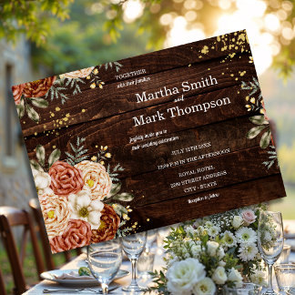 Invitation Mariage Rustique Bois Floral
