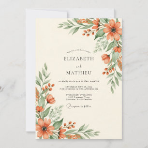 Invitation Mariage rustique botanique corail