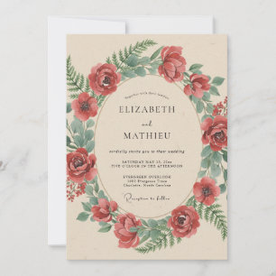 Invitation Mariage rustique botanique cramoisi