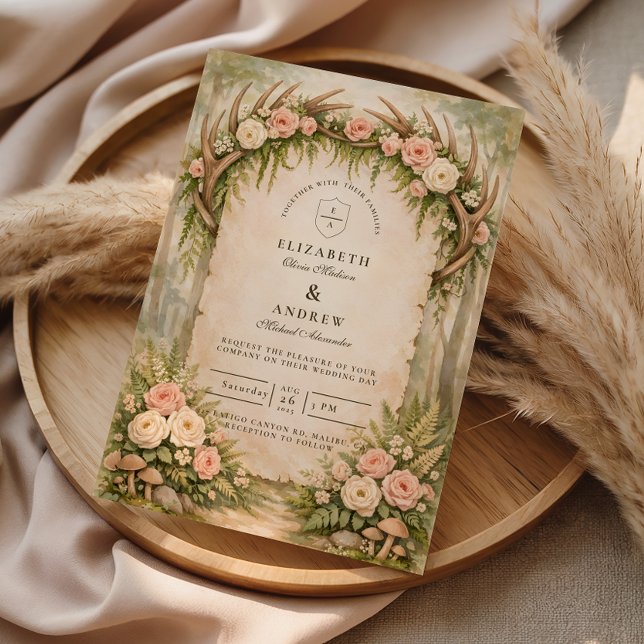 Invitation Mariage Rustique Botanique de Bois de Cerf (Créateur téléchargé)