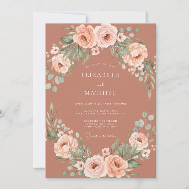 Invitation Mariage rustique botanique en terre cuite luxurian (Devant)