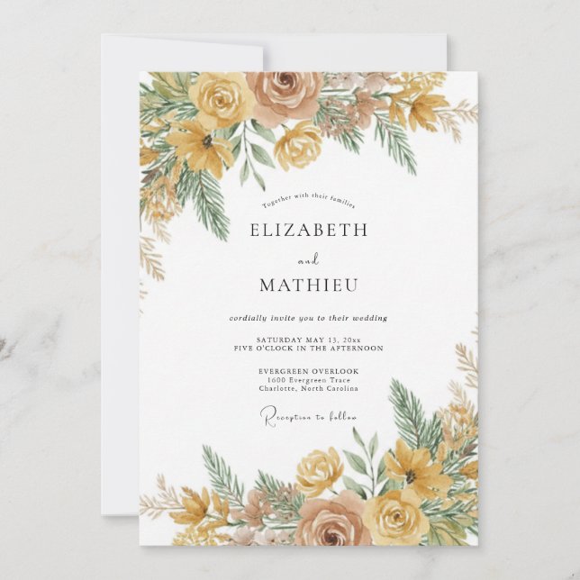 Invitation Mariage rustique botanique Ochre Rose (Devant)