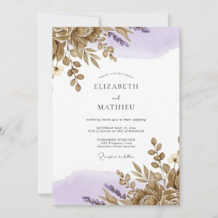 Invitation Mariage rustique bronze lavande