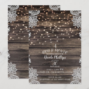Invitation Mariage Rustique Brun cendré Bois Dentelle & Lumiè