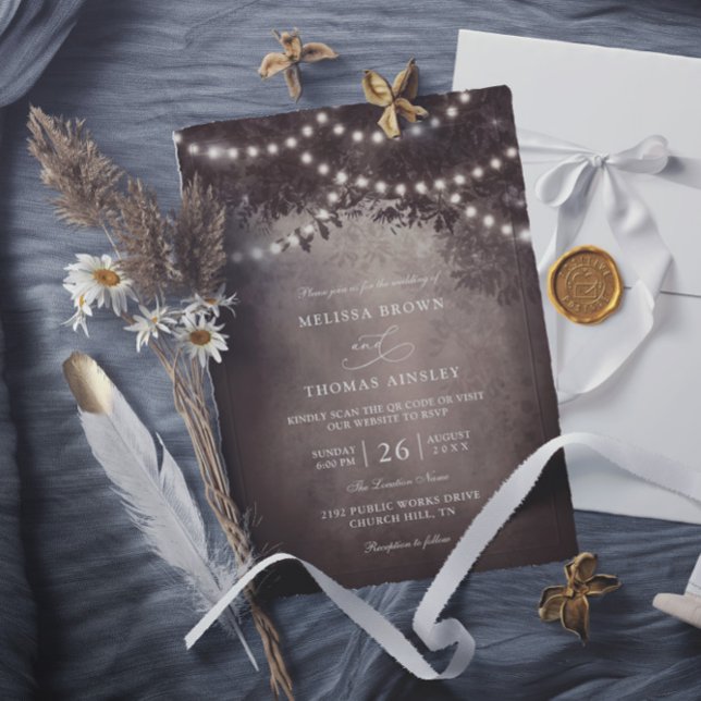 Invitation Mariage Rustique Brun Rêveur Code QR Budget (Créateur téléchargé)