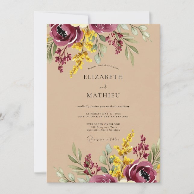Invitation Mariage rustique burgundy audacieux (Devant)