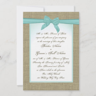 Invitation Mariage rustique Burlap et Aqua Bow