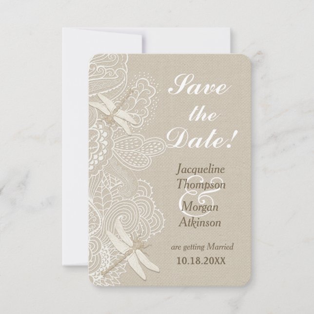Invitation Mariage Rustique Burlap et Dentelle Enregistrez la (Devant)
