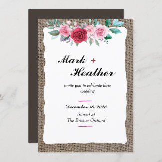 Invitation Mariage rustique Burlap Floral