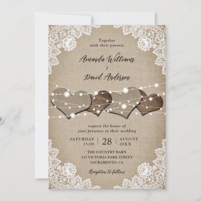 Invitation Mariage Rustique Burlap Lace (Devant)