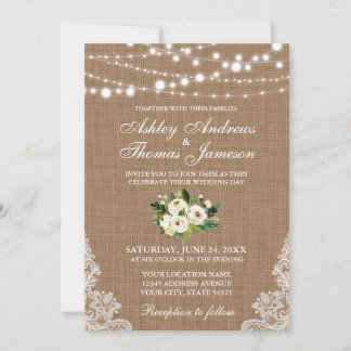 Invitation Mariage rustique Burlap Lace Lights Floral Invitat