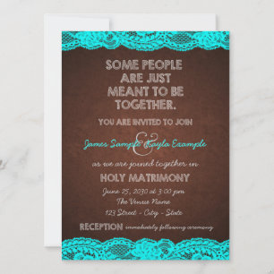 Invitation Mariage Rustique Campagnard Bleu Turquoise et Marr