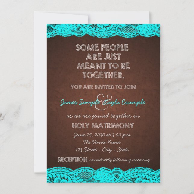 Invitation Mariage rustique campagne sarcelle bleue et marron (Devant)