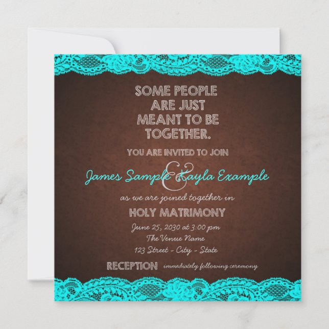 Invitation Mariage rustique campagne sarcelle bleue et marron (Devant)