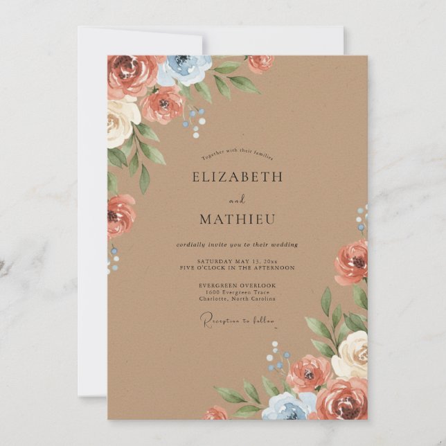 Invitation Mariage rustique charmant en terre cuite (Devant)