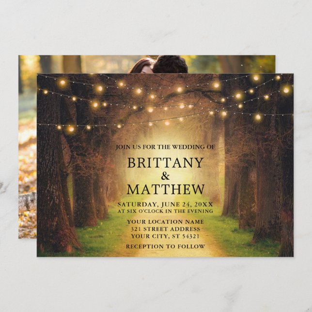 Invitation Mariage Rustique Chemin de la forêt Lumières (Devant / Derrière)