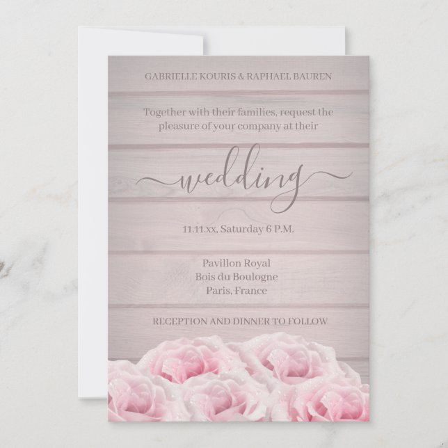 Invitation Mariage Rustique Chic avec de Vraies Roses Roses s (Devant)