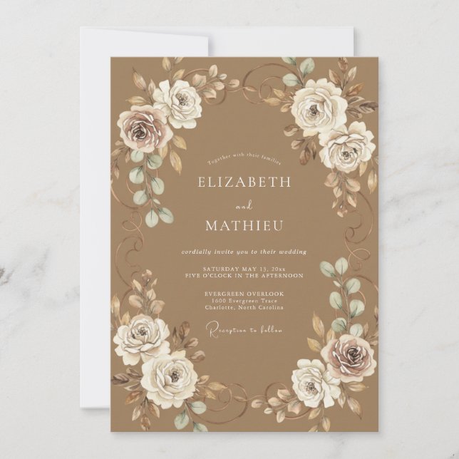 Invitation Mariage rustique chic Kaki (Devant)