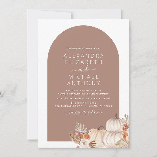 Invitation Mariage Rustique Citrouilles blancs Boho Terracott (Devant)