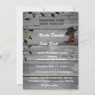 Invitation Mariage rustique classique avec chapeau noir et bo