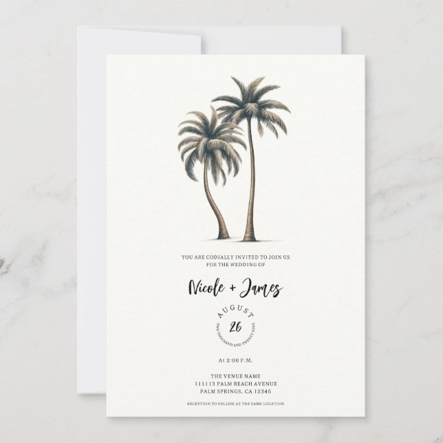 Invitation Mariage rustique côtier aux palmiers tropicaux (Devant)