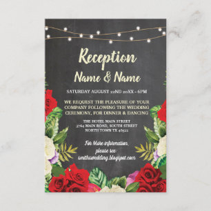 Invitation Mariage Rustique Craie Florale Roses Rouges