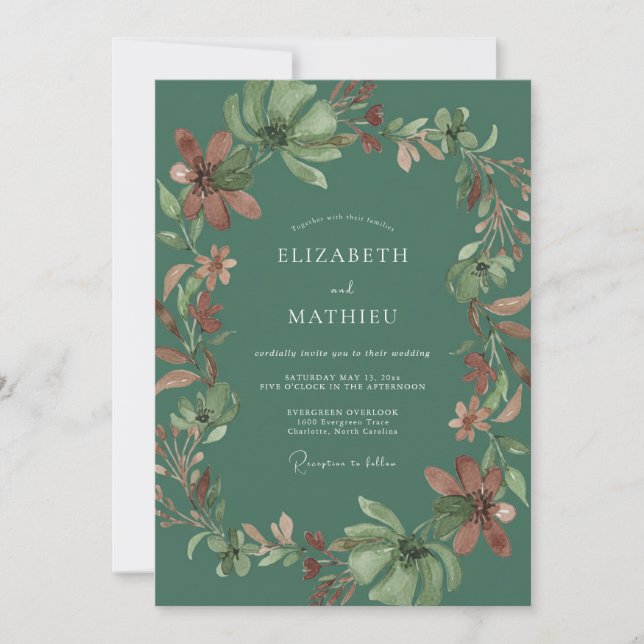 Invitation Mariage rustique dans la nature avec du vert lauri (Devant)