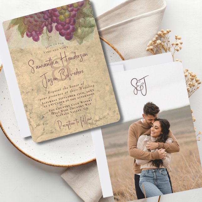 Invitation Mariage rustique dans le pays du vin, photo de cou (Créateur téléchargé)