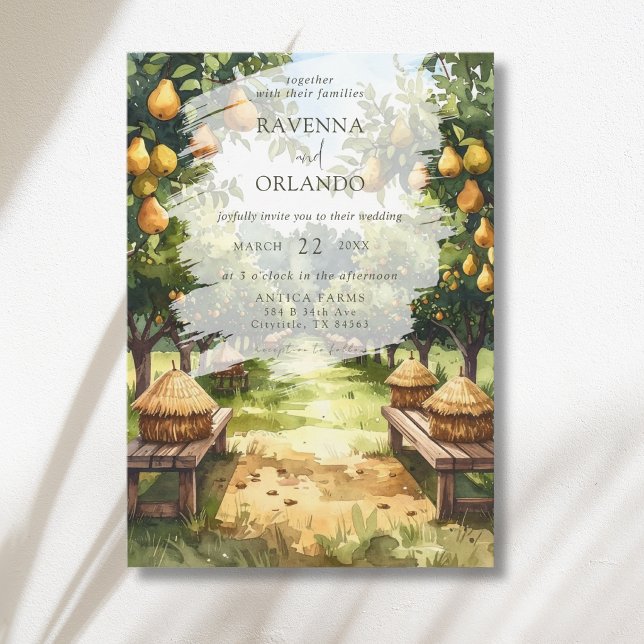Invitation Mariage rustique dans un verger de poiriers à la c (Créateur téléchargé)