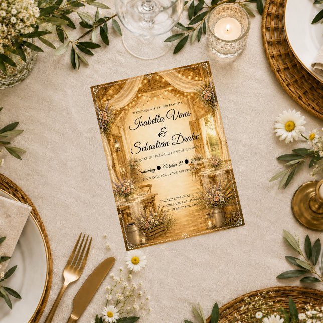 Invitation Mariage rustique dans une grange intérieure (Créateur téléchargé)