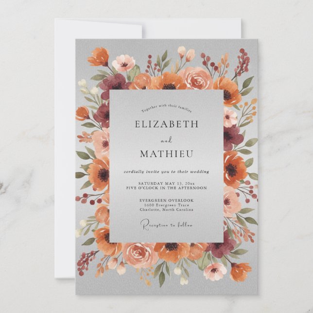 Invitation Mariage rustique d'automne à l'orange brûlé (Devant)