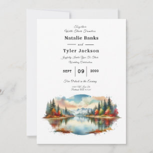 Invitation Mariage rustique d'automne au bord du lac en forêt