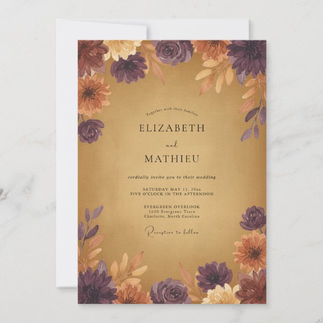 Invitation Mariage rustique d'automne au plum (Devant)