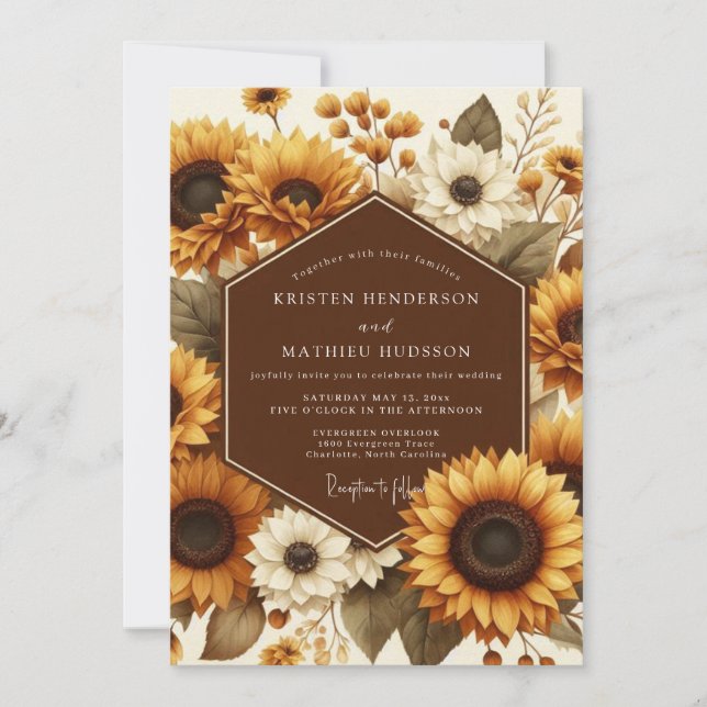 Invitation Mariage rustique d'automne au tournesol (Devant)