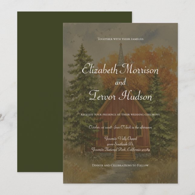 Invitation Mariage rustique d'automne dans le parc national d (Devant / Derrière)