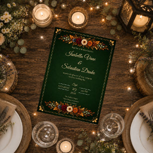 Invitation Mariage rustique d'automne en vert forêt