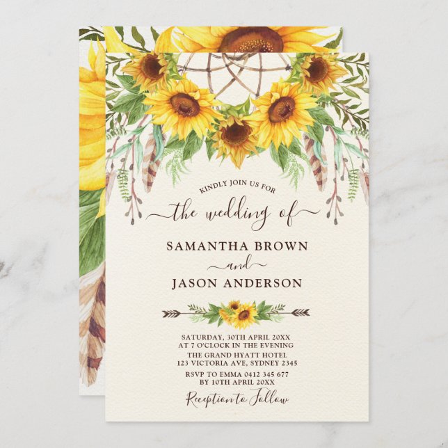Invitation Mariage rustique de Boho Dreamctacher de (Devant / Derrière)