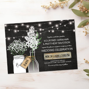 Invitation Mariage rustique de campagne tableau noir bois