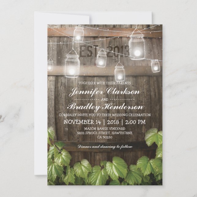 Invitation Mariage rustique de campagne | Tonneau de vigne (Devant)