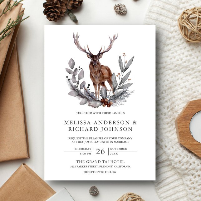 Invitation Mariage Rustique de Cerf de Forêt à l'Aquarelle (Créateur téléchargé)