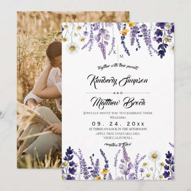 Invitation Mariage rustique de fleurs sauvages élégantes  (Devant / Derrière)