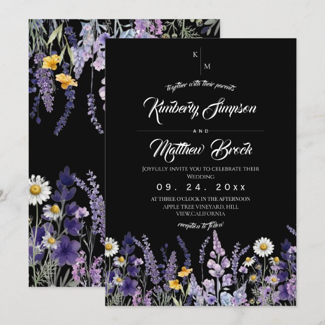 Invitation Mariage rustique de fleurs sauvages moderne et élé (Devant / Derrière)