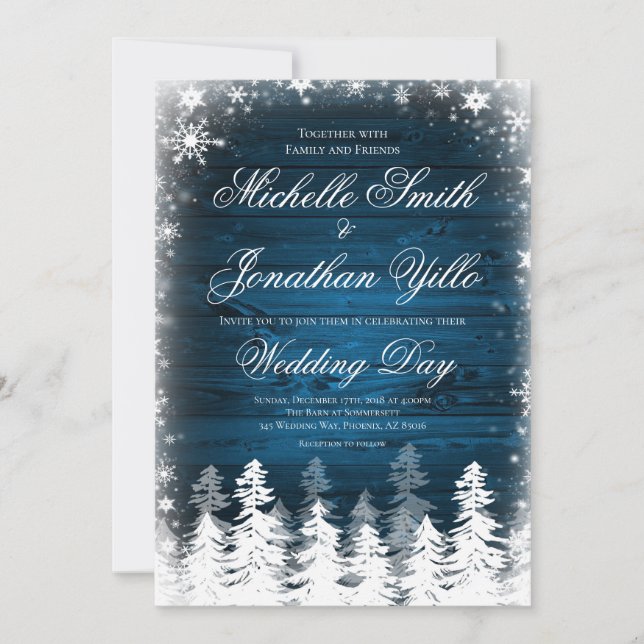 Invitation Mariage rustique de flocon de neige d'hiver (Devant)