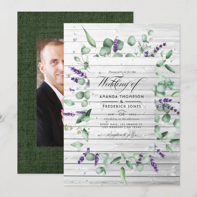 Invitation Mariage rustique de grange de campagne à la lavand (Devant / Derrière)