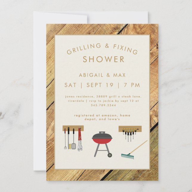 Invitation Mariage rustique de grillades et de réparation pou (Devant)